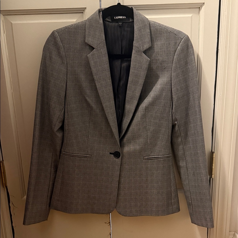 Express Charcoal Checkered Blazer